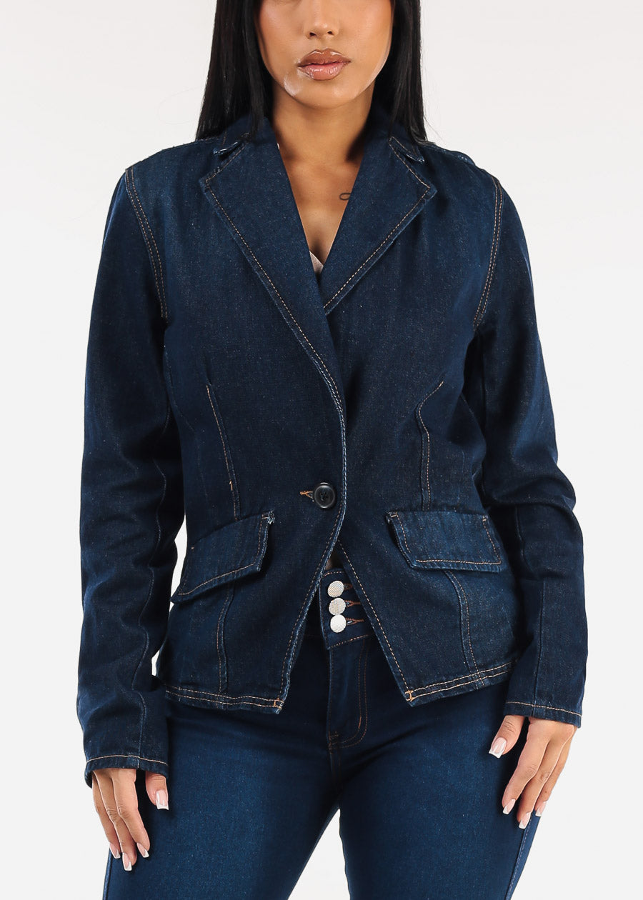 Long Sleeve Dark Wash Denim Blazer