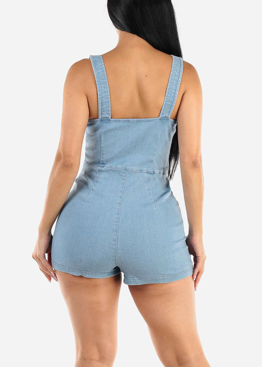 Sleeveless Scoop Neck Denim Romper