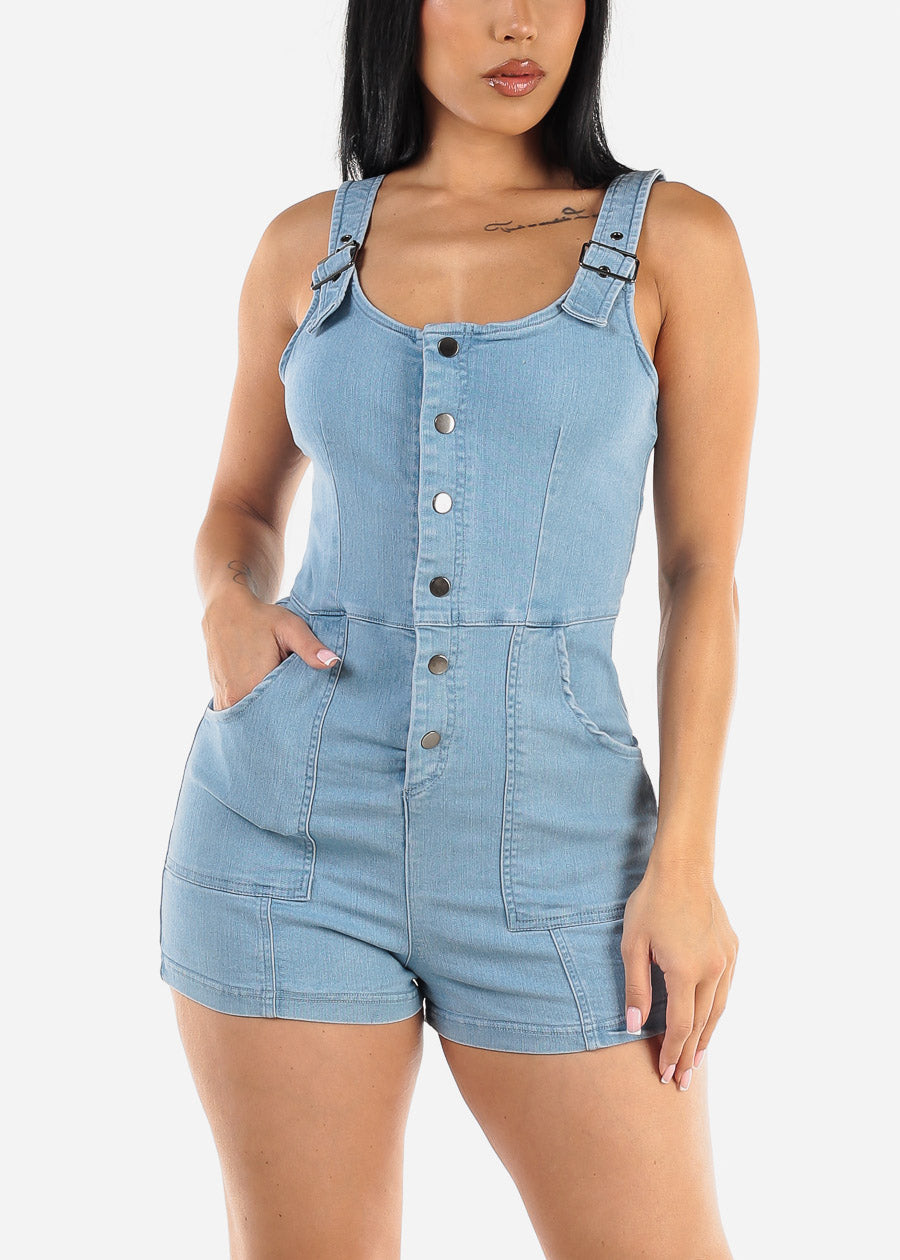 Sleeveless Scoop Neck Denim Romper