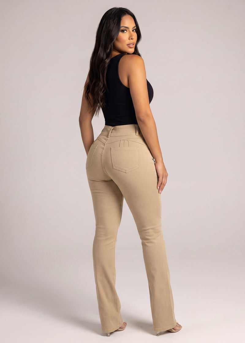 MX JEANS Butt Lift Hyper Stretch Bootcut Pants Khaki