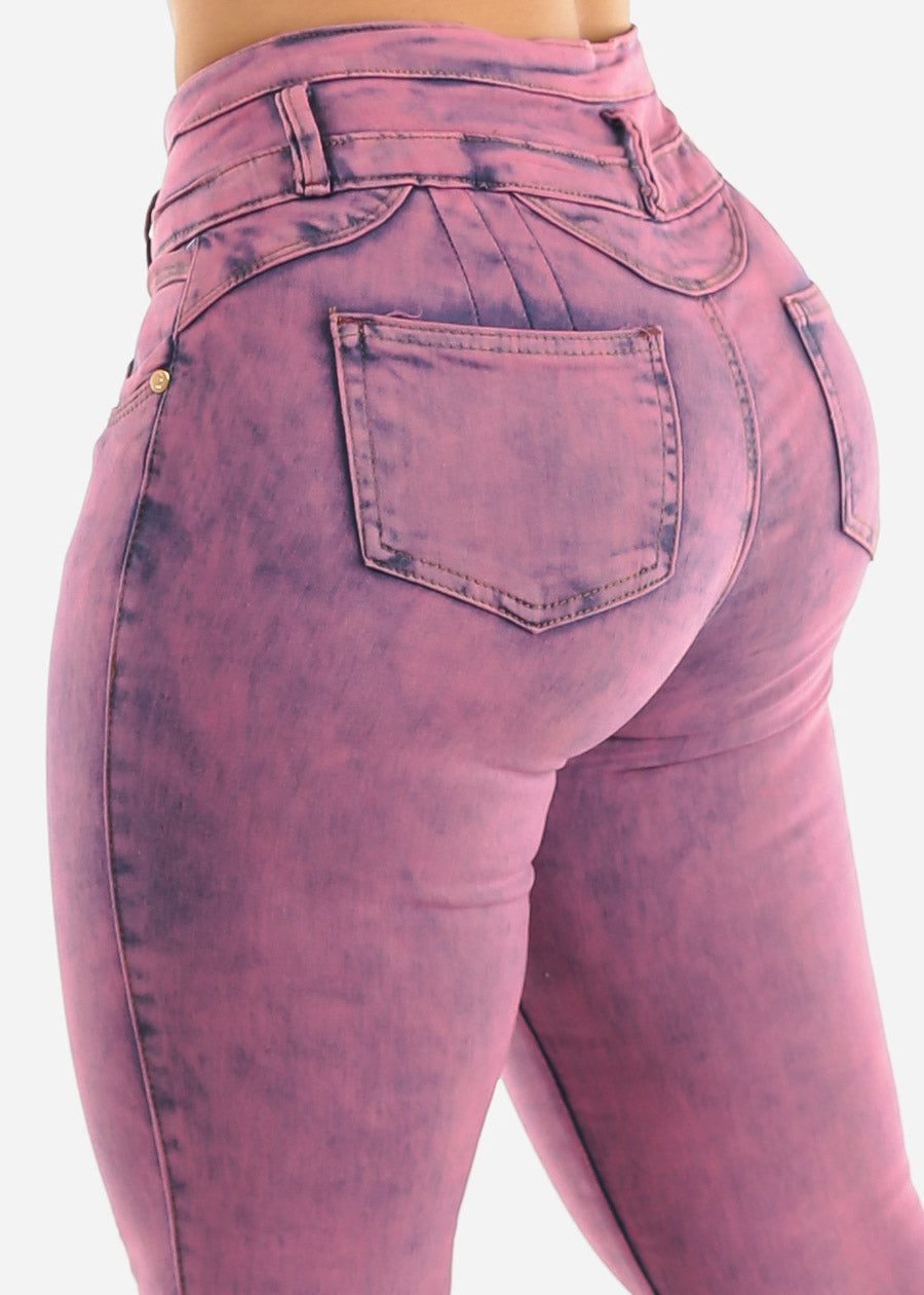 High Waisted Acid Wash Butt Lifting Skinny Jeans