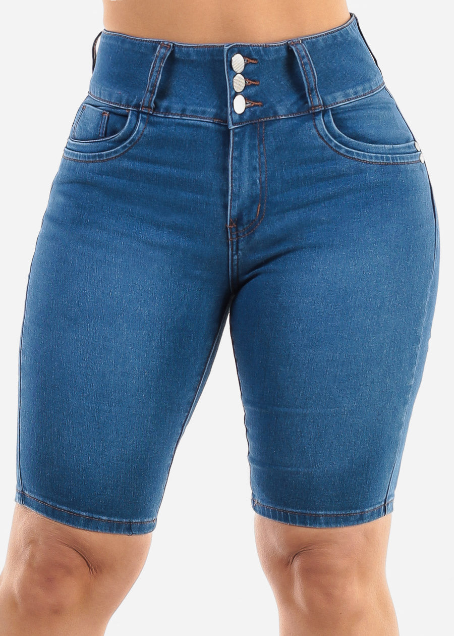 High Waist Butt Lift Denim Bermuda Shorts w Back Design