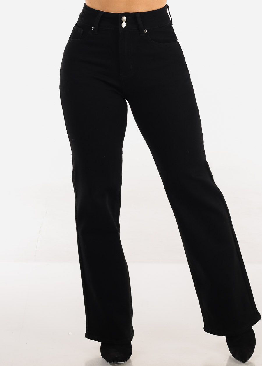 High Waisted Stretchy Wide Leg Jeans Black