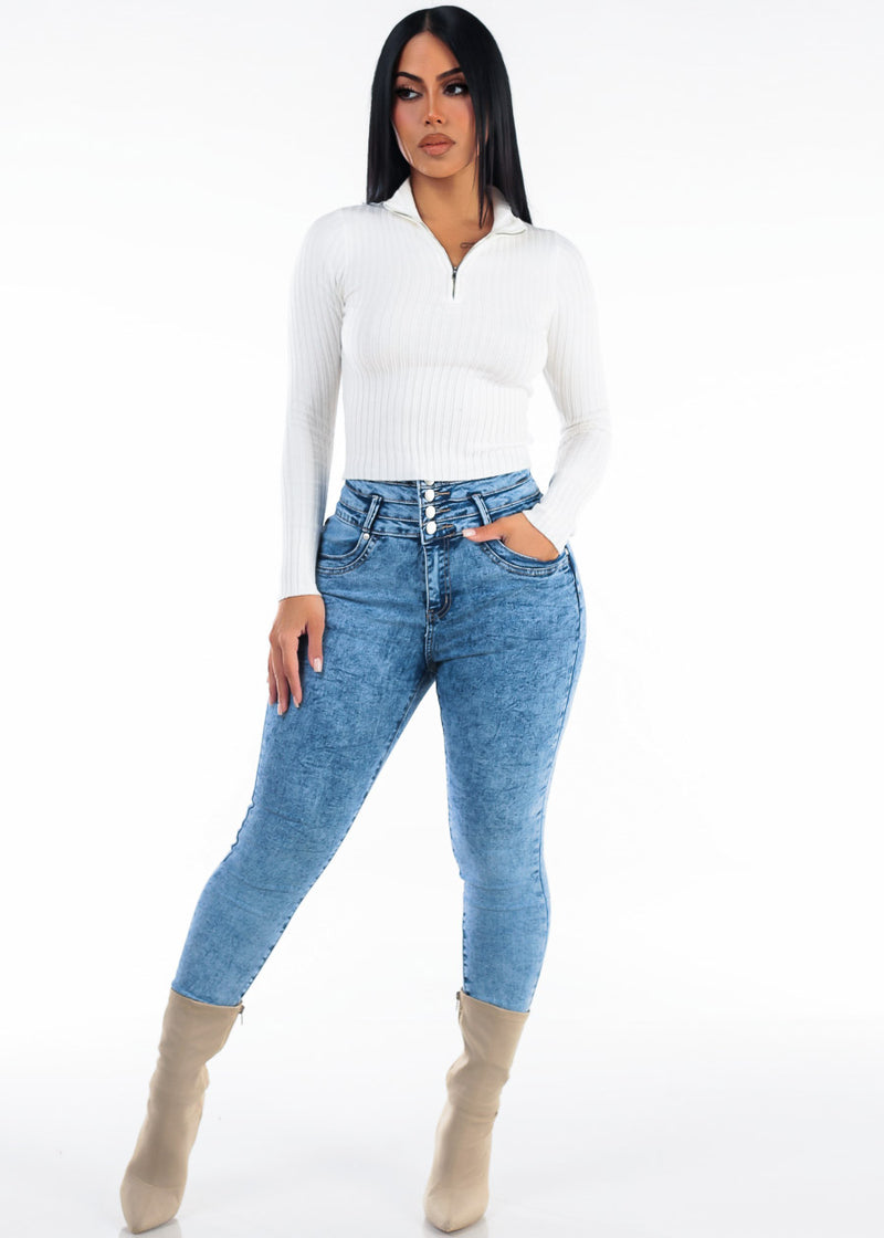 Butt Lift Super High Waist Acid Wash Stretch Skinny Jeans