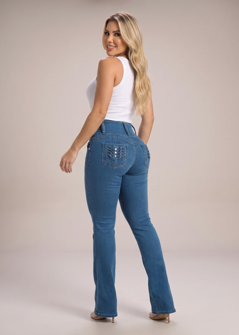 MX JEANS Butt Lift High Waist Bootcut Jeans Med Blue