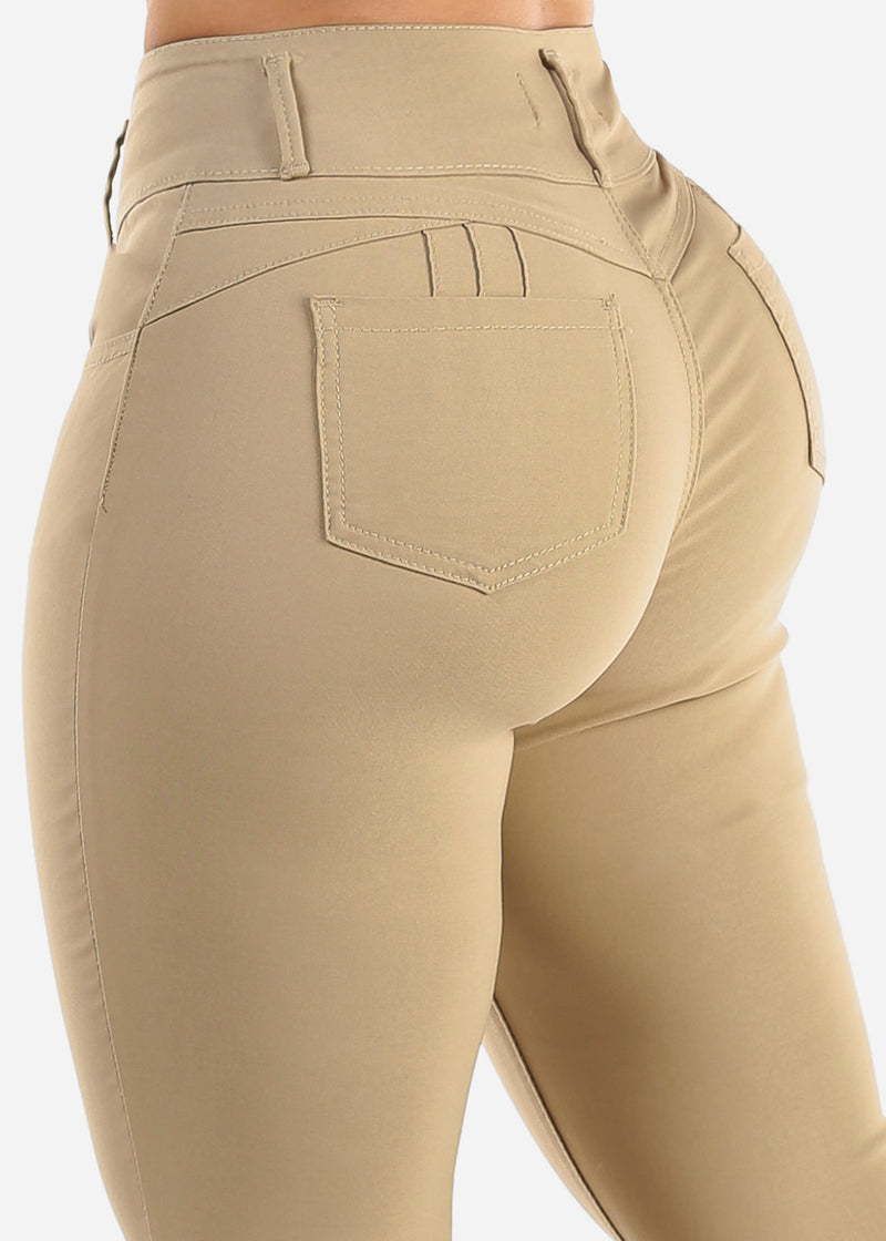 High Waist Butt Lift Levanta Cola Khaki Jeggings