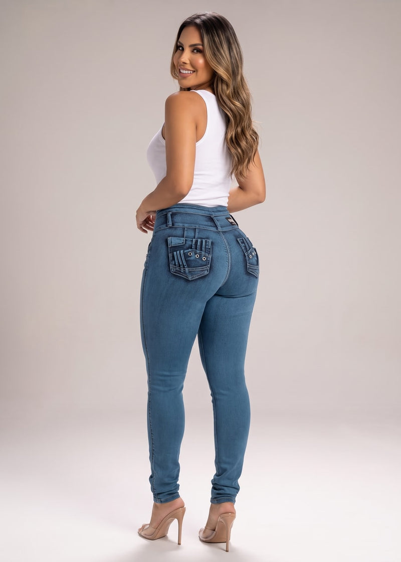 MX JEANS Butt Lifting Acid Wash Blue Skinny Jeans