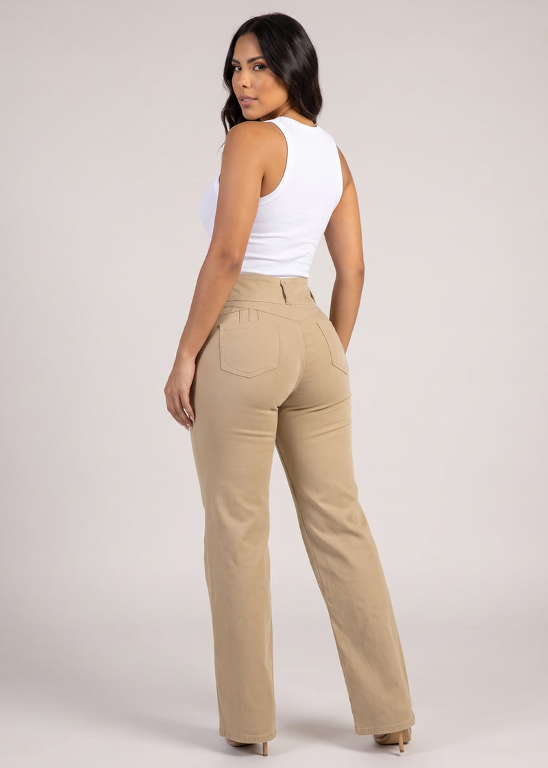 MX JEANS Butt Lift Hyper Stretch Straight Wide Leg Pants Khaki