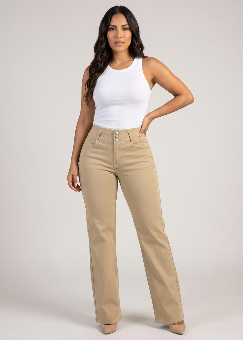 MX JEANS Butt Lift Hyper Stretch Straight Wide Leg Pants Khaki