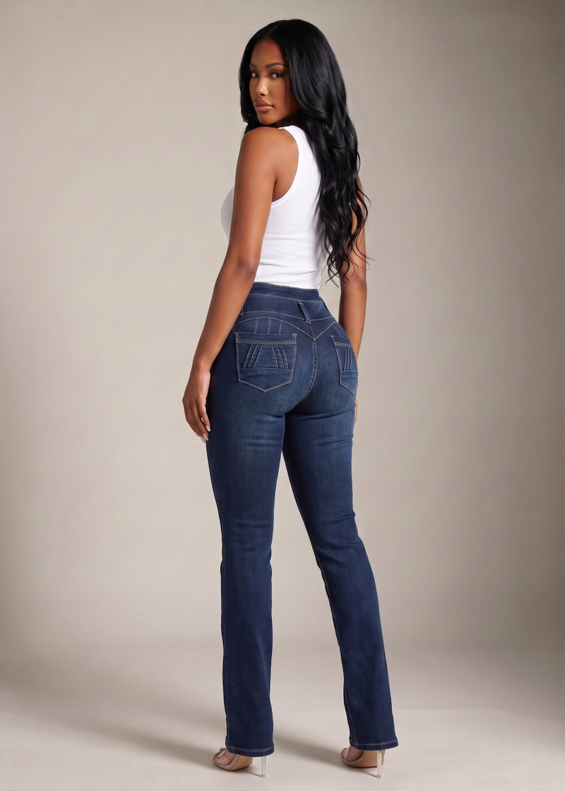 MX JEANS Butt Lifting Mid Rise Dark Wash Bootcut Jeans