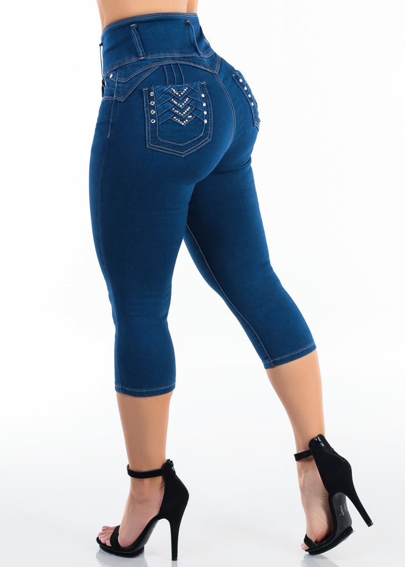 Butt Lift Super High Waisted Stretch Indigo Denim Capris