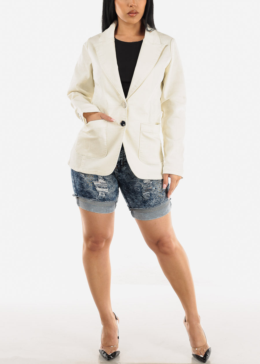 Long Sleeve Ivory Denim Blazer w Pockets