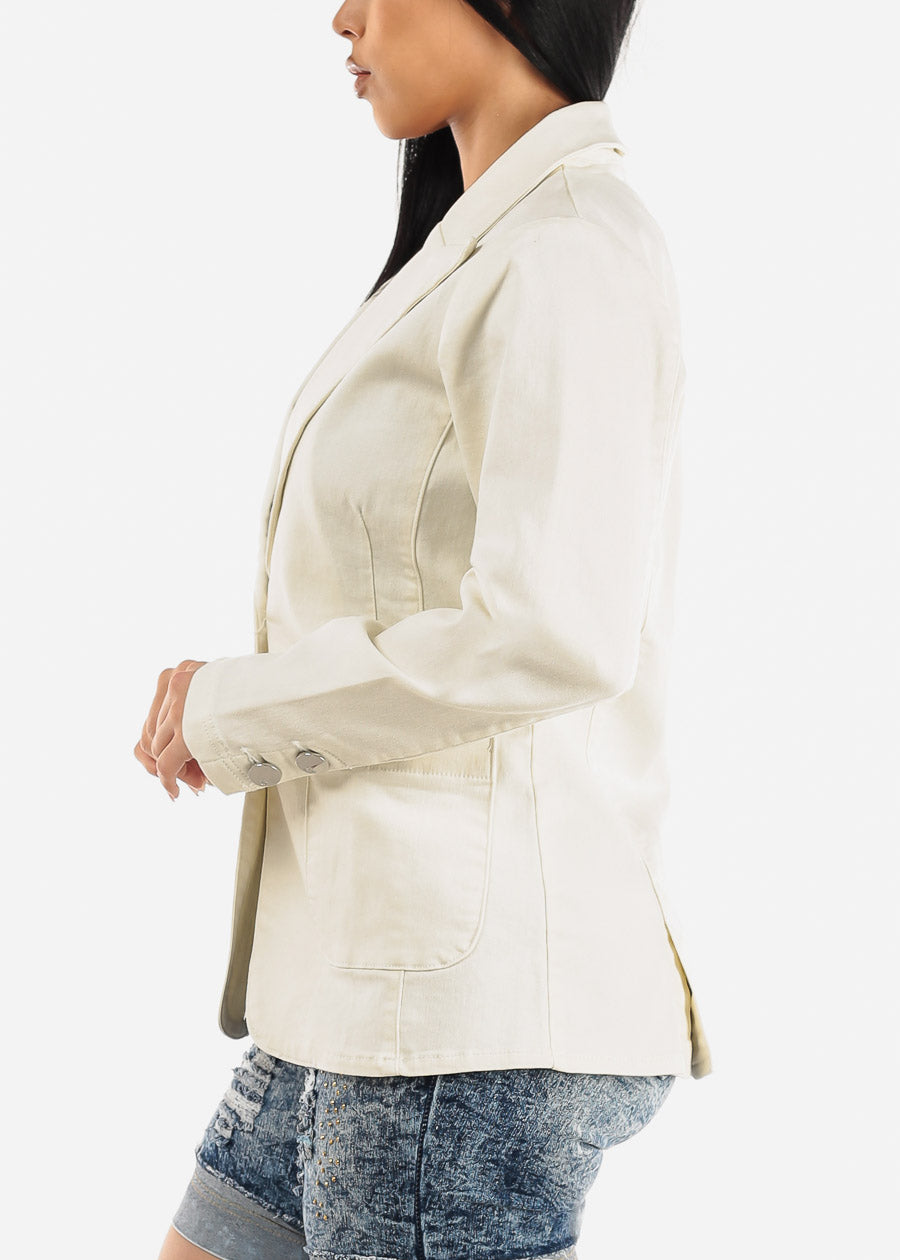 Long Sleeve Ivory Denim Blazer w Pockets