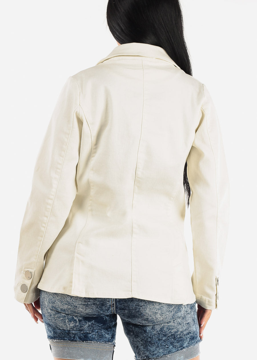 Long Sleeve Ivory Denim Blazer w Pockets