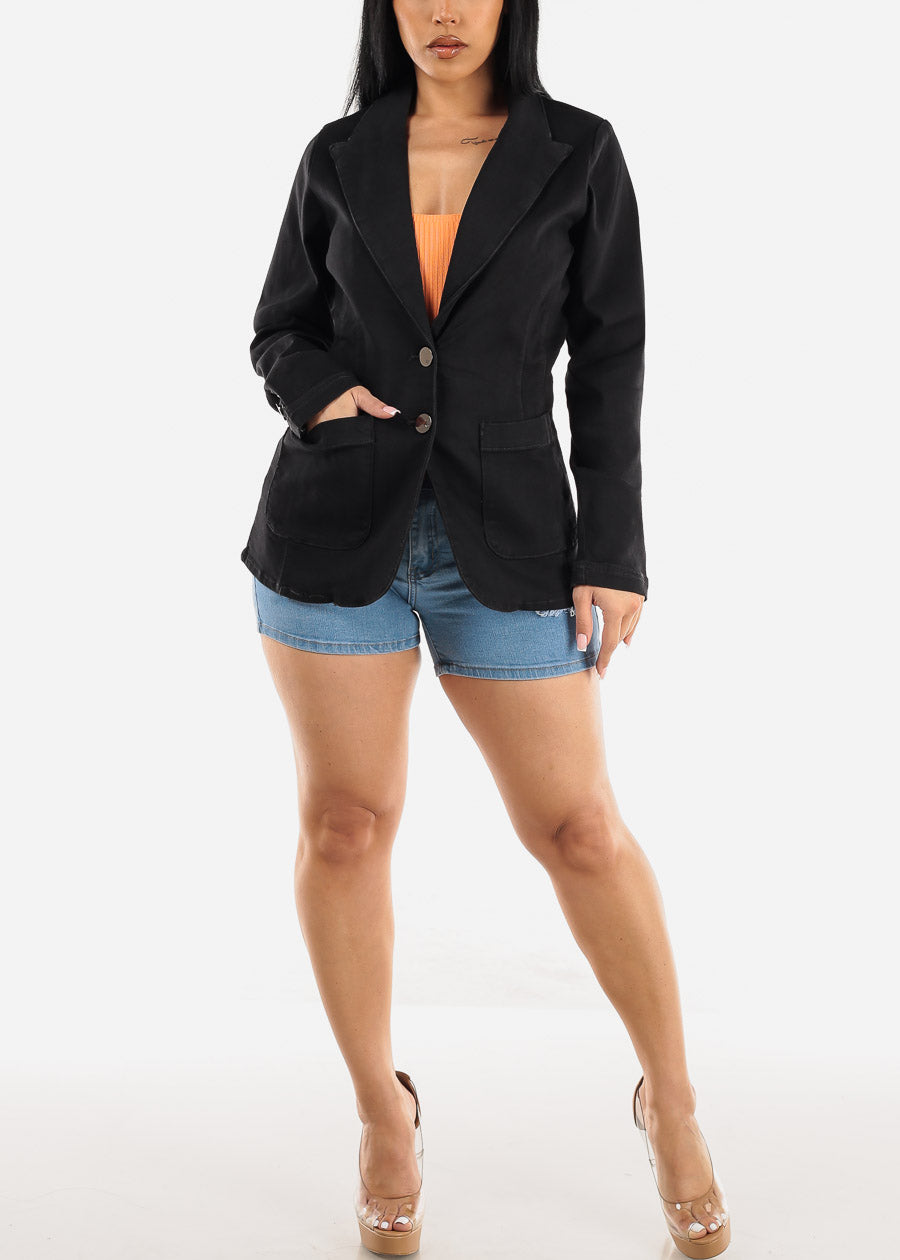 Long Sleeve Black Denim Blazer w Pockets