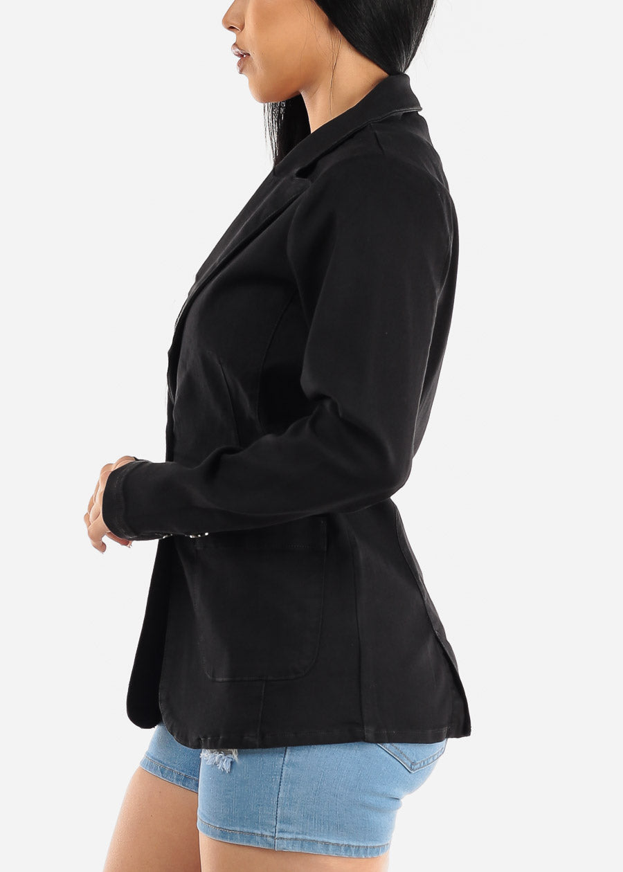 Long Sleeve Black Denim Blazer w Pockets