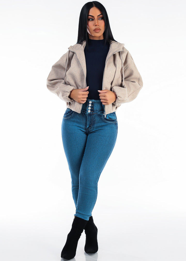 Levantacola Super High Rise Stretch Skinny Jeans Mid Sand Wash