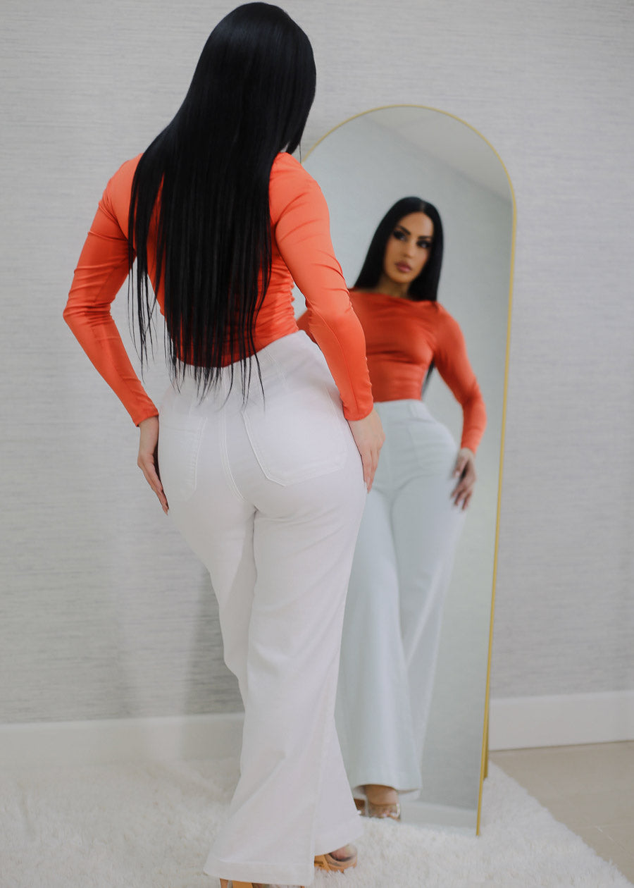Butt Lift Super High Waist Wide Leg Pants White