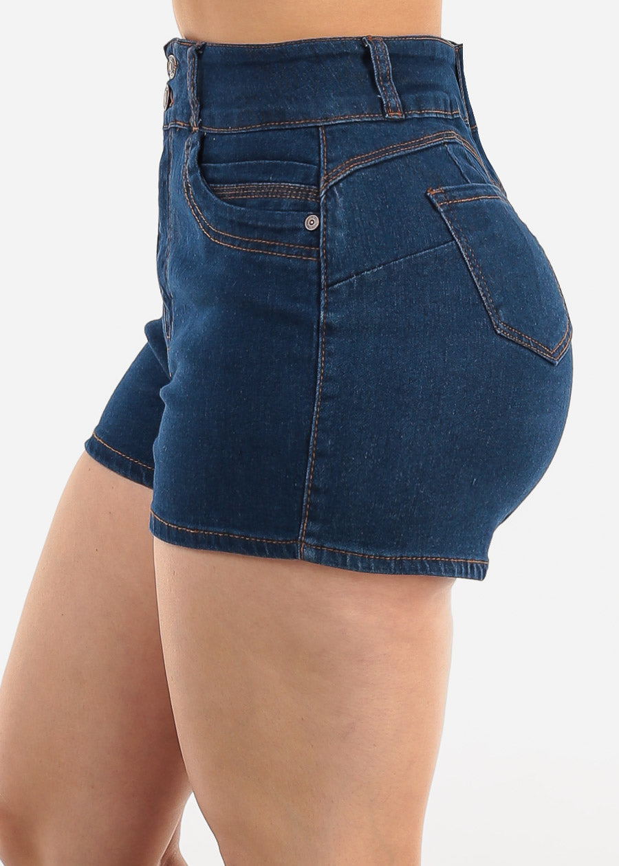 Butt Lift Sleeveless Dark Denim Short Overalls
