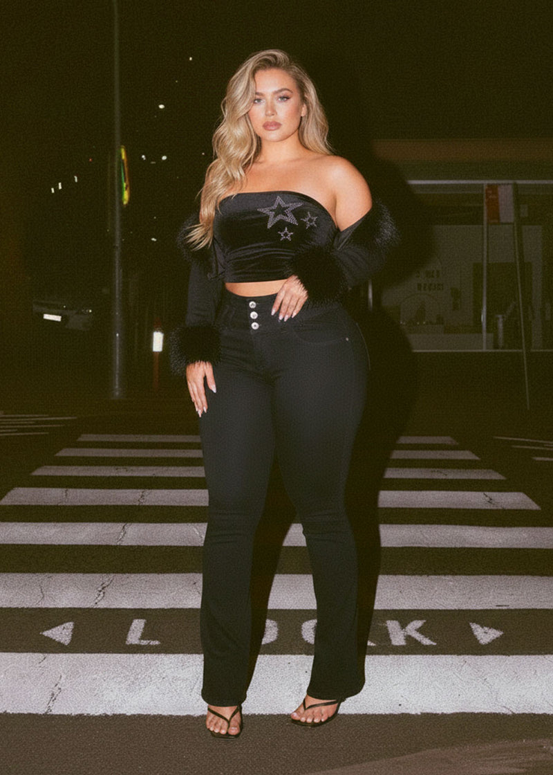 MX JEANS Butt Lifting Mid Rise Black Bootcut Jeans