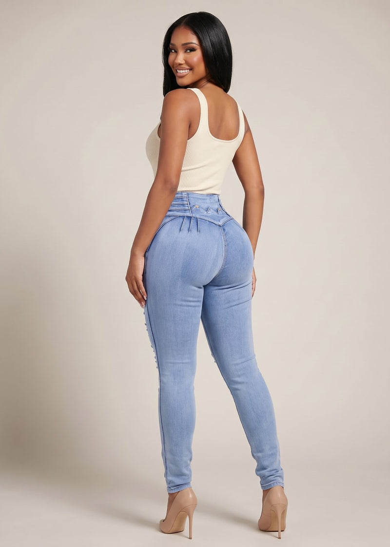 MX JEANS Mid Rise Butt Lifting Ripped Skinny Jeans