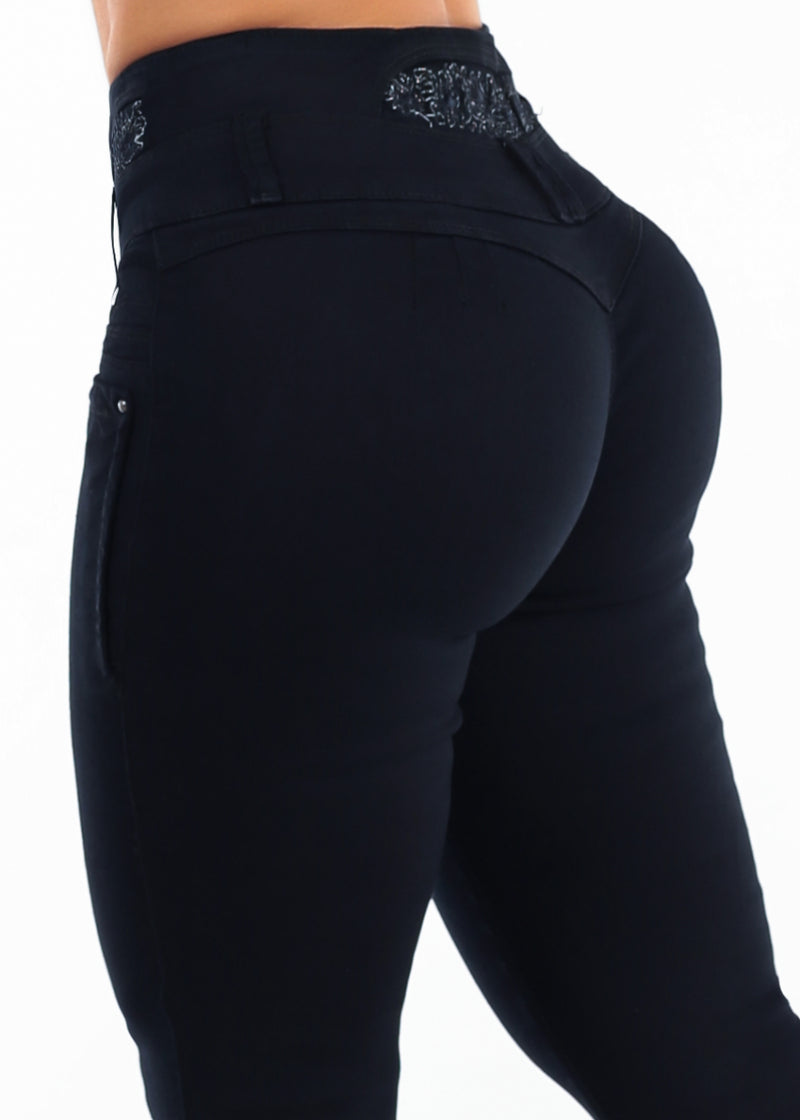MX JEANS Embroidered Back Butt Lift Stretch Skinny Jeans Black
