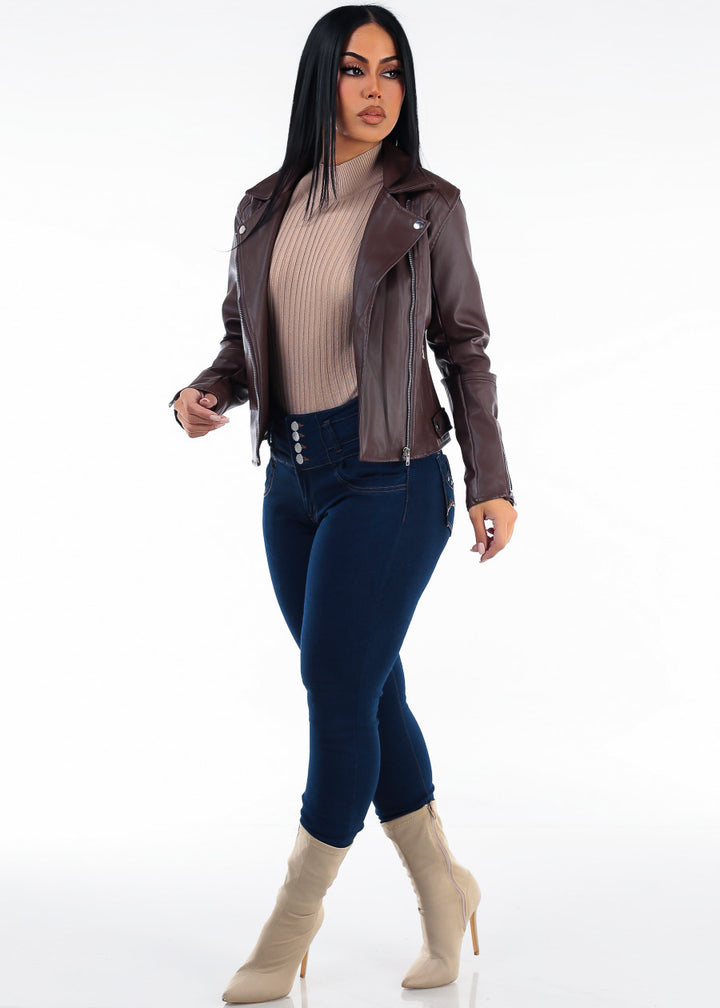 Levantacola High Rise Stretch Skinny Jeans Dark Blue
