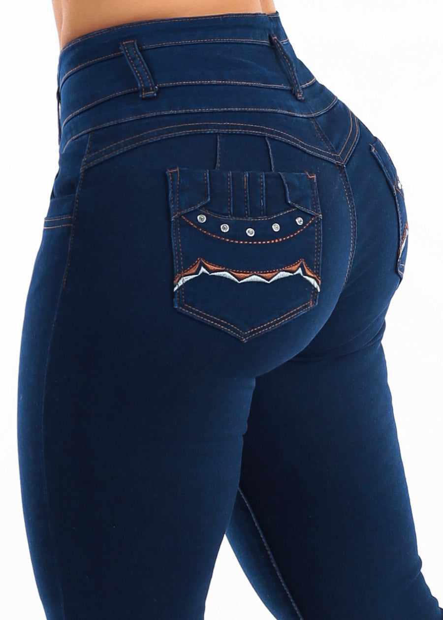 Levantacola High Rise Stretch Skinny Jeans Dark Blue