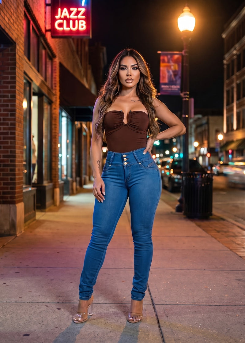 Strapless Plunge Neckline Stretch Crop Top Brown