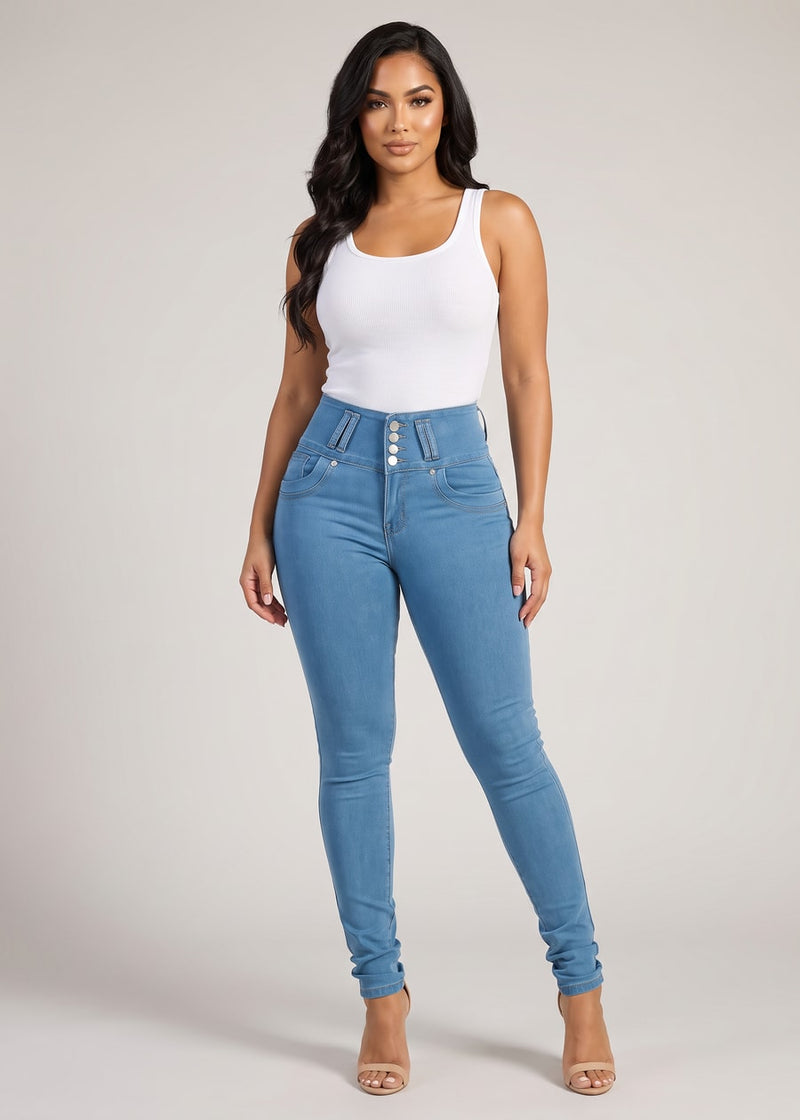 Butt Lift Super High Waist Stretch Skinny Jeans Light Blue