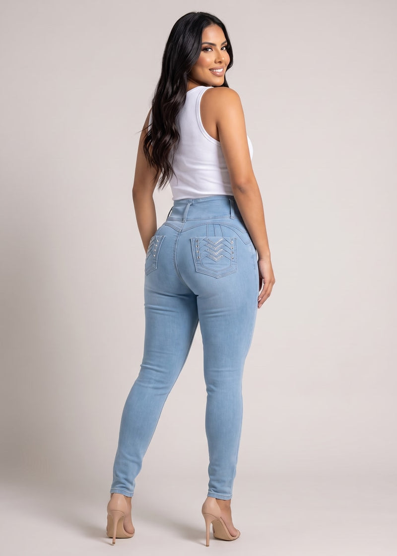 MX JEANS Butt Lift Super High Waist Stretch Skinny Jeans Light Wash