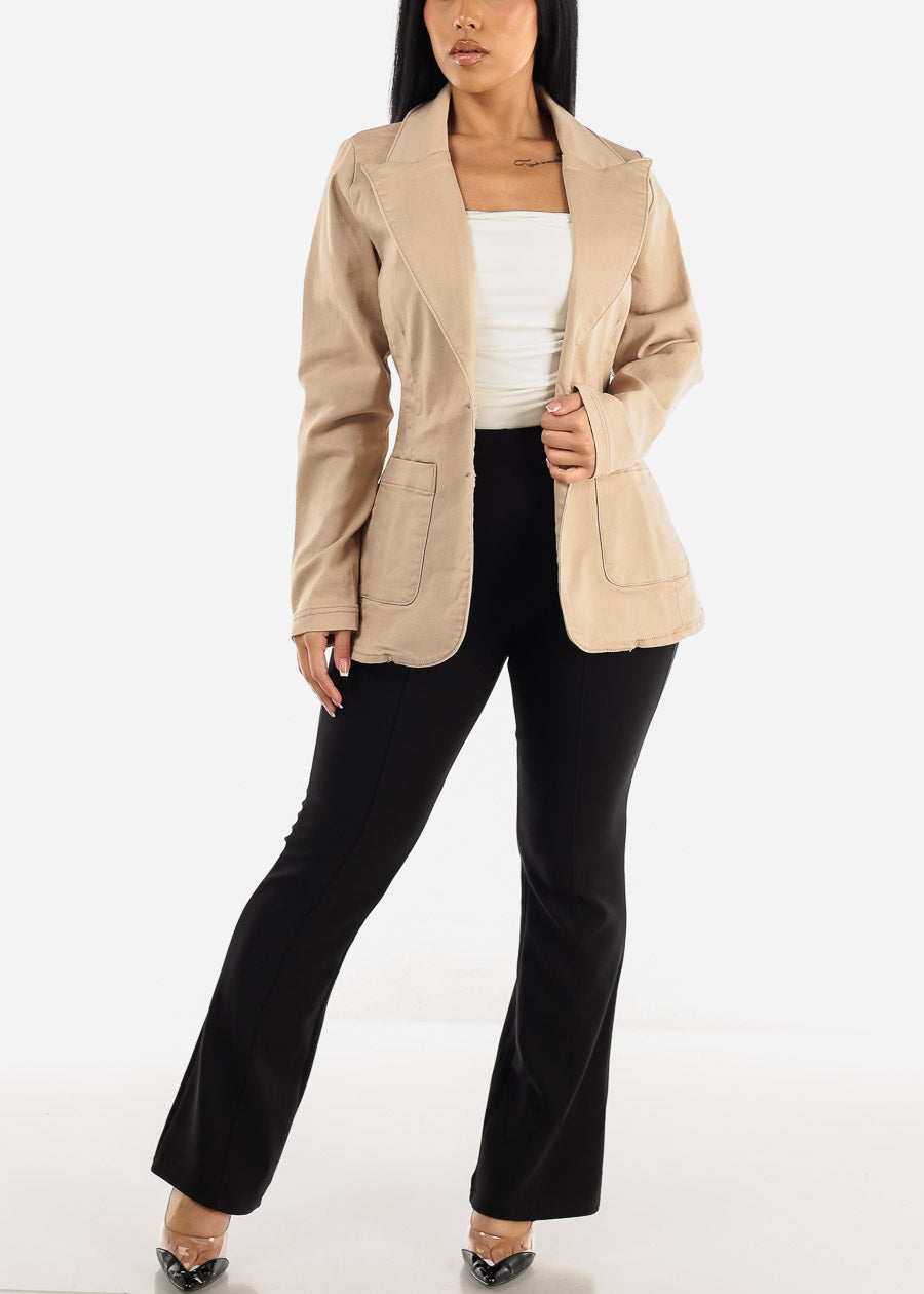 Long Sleeve Taupe Denim Blazer w Pockets