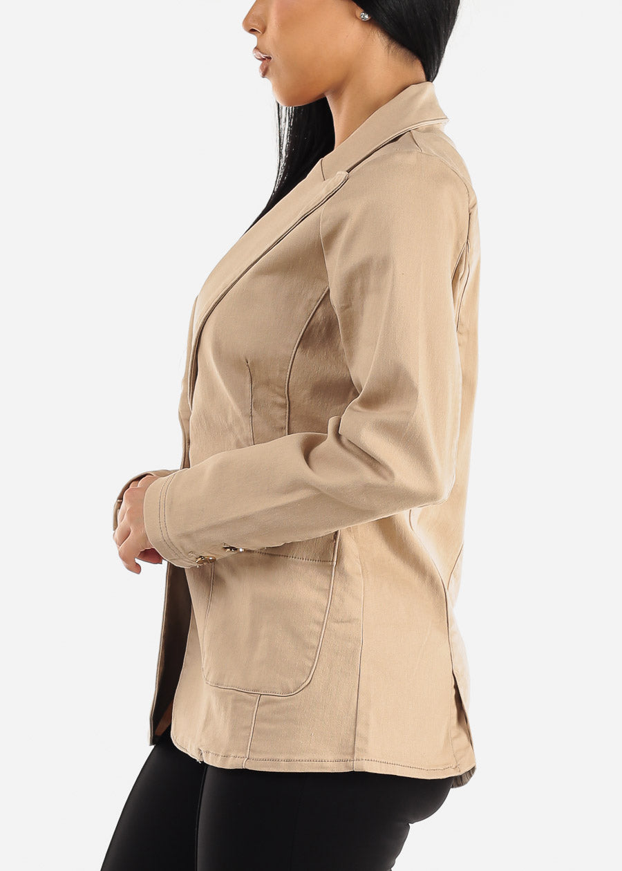 Long Sleeve Taupe Denim Blazer w Pockets