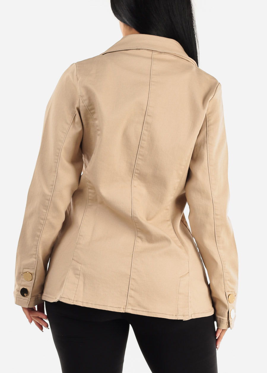 Long Sleeve Taupe Denim Blazer w Pockets