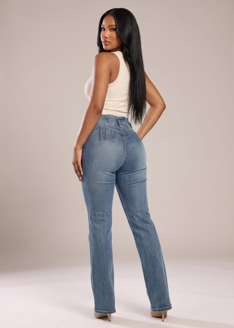 Butt Lift High Waist Stretch Bootcut Jeans Sand Wash