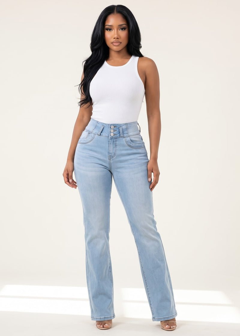 Butt Lift High Waist Stretch Bootcut Jeans Light Wash