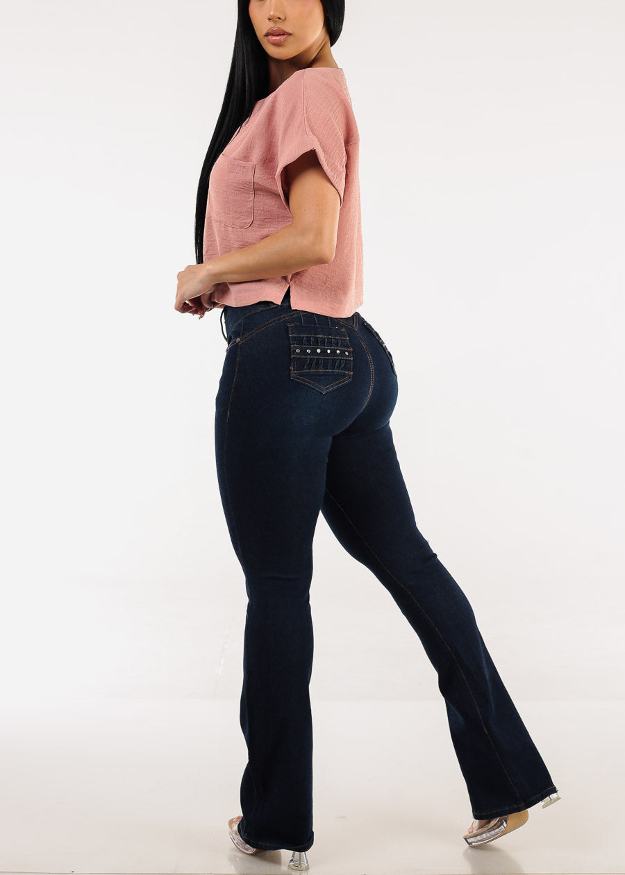 Butt Lift Mid Rise Stretch Bootcut Jeans Dark Wash
