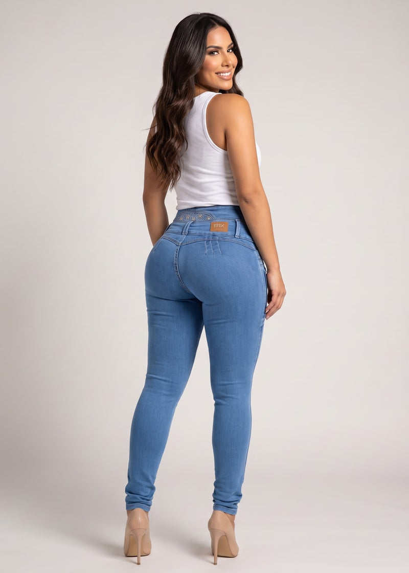 MX JEANS High Waisted Butt Lifting 4 Button Skinny Jeans