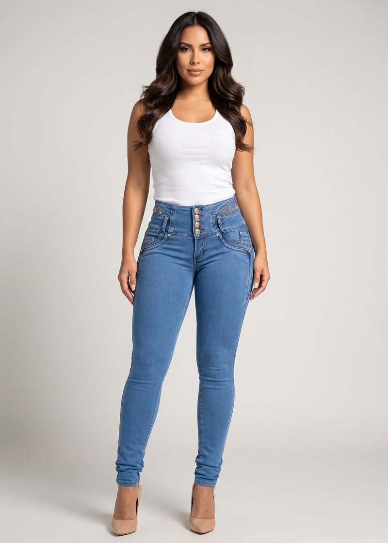MX JEANS High Waisted Butt Lifting 4 Button Skinny Jeans