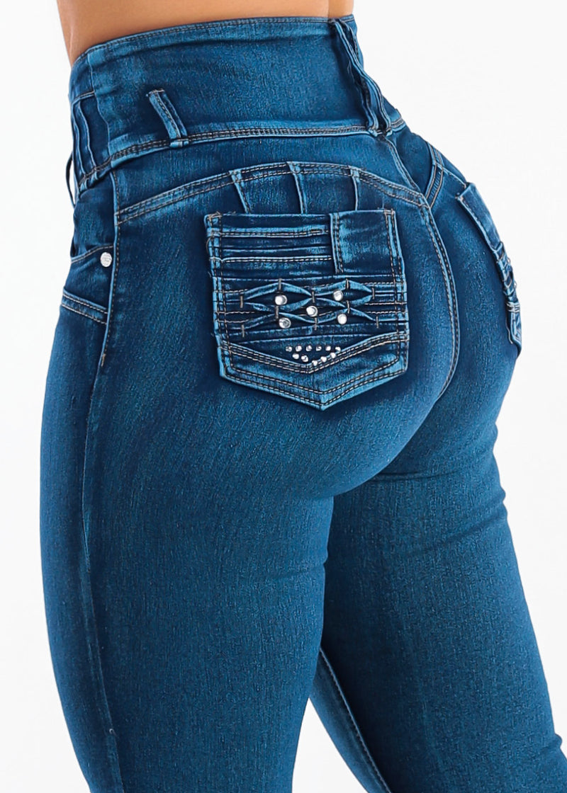 Levantacola Super High Waist Stretch Skinny Jeans Mid Sand Wash