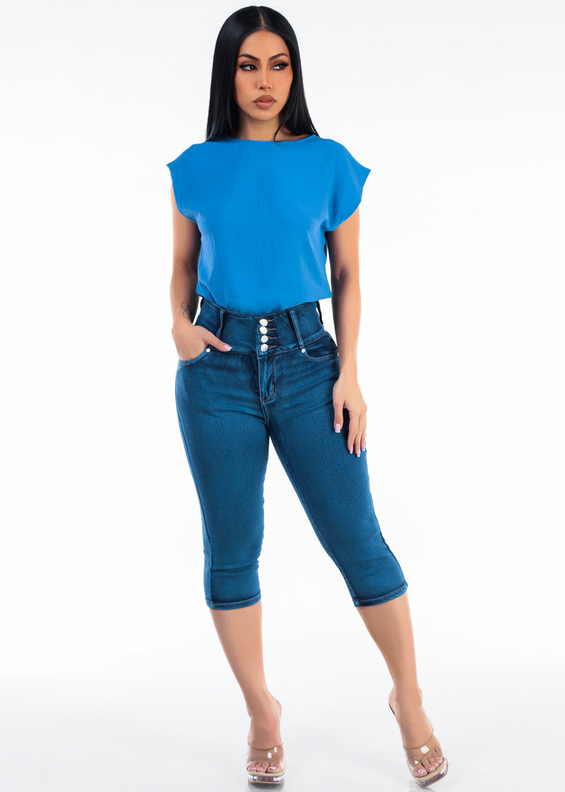 MX JEANS Levantacola Super High Waist Stretch Denim Capris Sand Wash
