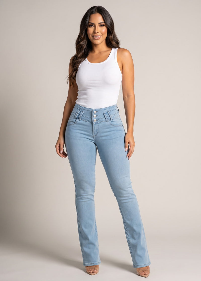 MX JEANS Butt Lifting Mid Rise Light Blue Bootcut Jeans