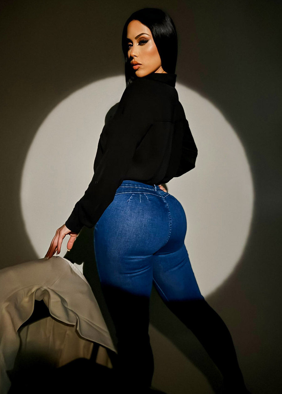 Super High Waist Butt Lifting Stretch Skinny Jeans Med Blue