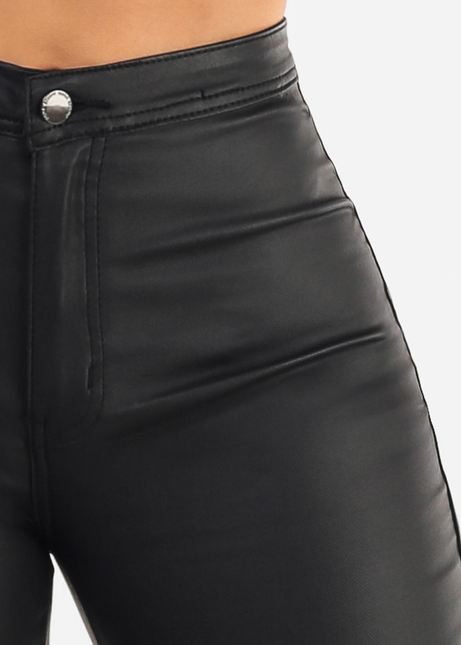 Stretchy High Waisted Black Coated Skinny Pants