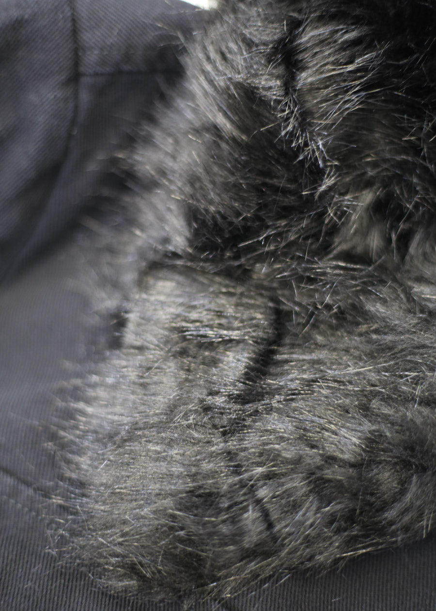 Black Zip Up Cotton Jacket w Faux Fur