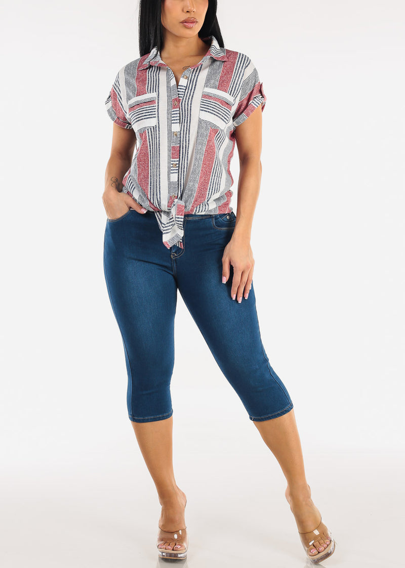 MX JEANS Butt Lift High Waist Stretch Denim Capris Indigo