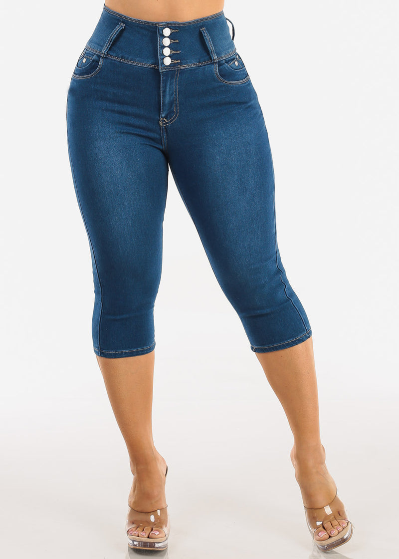 MX JEANS Butt Lift High Waist Stretch Denim Capris Indigo