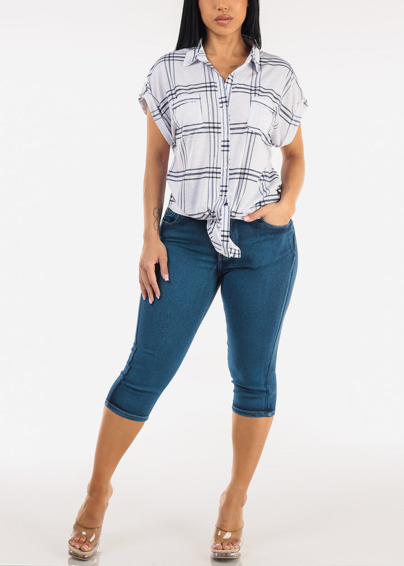 MX JEANS Butt Lift High Waist Stretch Denim Capris Med Sand Wash