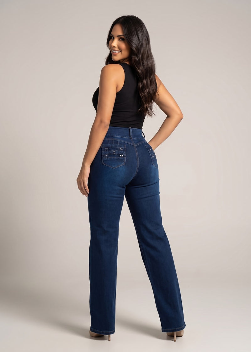 Butt Lift High Waist Stretch Wide Leg Jeans Dark Wash