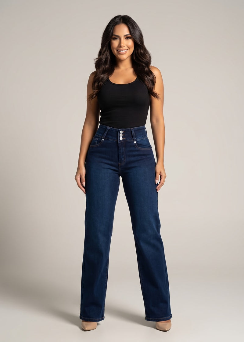 Butt Lift High Waist Stretch Wide Leg Jeans Dark Wash